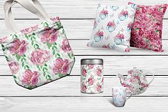 Watercolor Pink Peonies seamless digital paper pack Product Image 6
