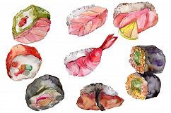 Watercolor sushi PNG watercolor set Product Image 1