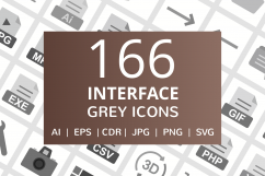 166 Interface Flat Greyscale Icons Product Image 1