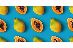 Papaya fruit seamless pattern on blue background Product Image 1