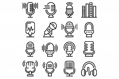 Podcast icons set, outline style Product Image 1