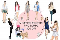Girls with dogs watercolour illustrated clipart Product Image 2