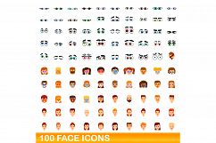 100 face icons set, cartoon style Product Image 1