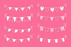  Chalkboard doodle bunting clipart, White hand drawn flags Product Image 2