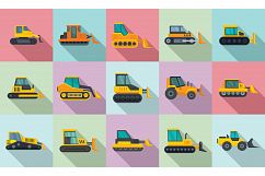 Bulldozer icons set, flat style Product Image 1