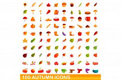 100 autumn icons set, cartoon style Product Image 1