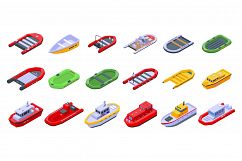 Rescue boat icons set, isometric style Product Image 1