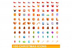 100 christmas icons set, cartoon style Product Image 1