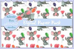 Roses and Elephants watercolor birthday clipart set Product Image 3