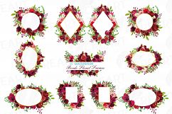 Boho bordo floral frames watercolor clip art pack, burgundy Product Image 1