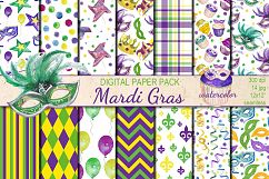 Watercolor  Mardi Gras seamless digital paper pack Product Image 1