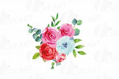 Boho pink and blue watercolor wedding bouquets, floral png Product Image 8
