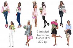Fashion illustration clipart - Flower girls - dark skin Product Image 3