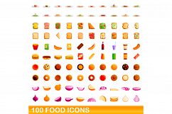 100 food icons set, cartoon style Product Image 1