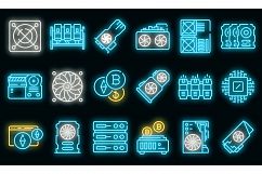 Mining farm icons set vector neon Product Image 1