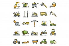 Farming equipment icon set line color vector Product Image 1