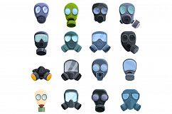 Gas mask icons set, cartoon style Product Image 1