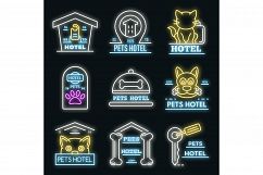 Pets hotel icons set vector neon Product Image 1