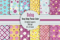 12 Daisy Flower Digital Paper in Deep Ruby Theme Color Product Image 1