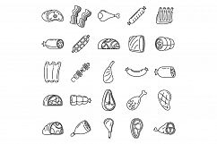 Raw meat icons set, outline style Product Image 1