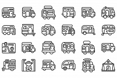 Auto camping icons set, outline style Product Image 1