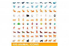 100 animal icons set, cartoon style Product Image 1