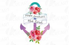 Hope anchors the soul watercolor floral clip art set, watercolor floral anchor digital clip art, Vector Illustrator, PNG, EPS, JPG files Product Image 2