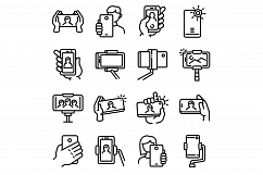 Selfie icons set, outline style Product Image 1