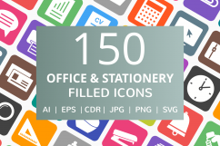 150 Office &amp; Stationery Filled Round Corner Icons Product Image 1