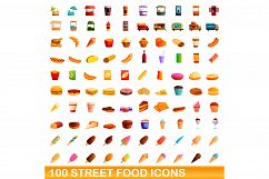 100 street food icons set, cartoon style Product Image 1