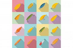 Fish bait icons set, flat style Product Image 1