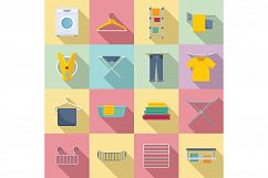 Tumble dryer icons set, flat style Product Image 1