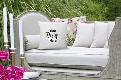 White Throw Pillow Mockup Outdoor Patio Product Image 1