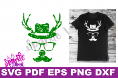 Svg Distressed Grunge Christmas vintage reindeer shirt svg files for cricut or silhouette, Reindeer with glasses red nose mustache hat svg printable Product Image 3