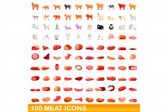 100 meat icons set, cartoon style Product Image 1