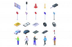 Driving school icons set, isometric style Product Image 1