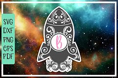 rocket monogram, zentangle, space svg, rocket ship, clip art Product Image 1