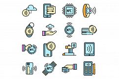 Nfc technology icons set line color vector Product Image 1