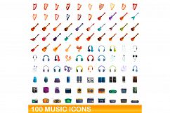 100 music icons set, cartoon style Product Image 1