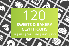 120 Sweets &amp; Bakery Glyph Inverted Icons Product Image 1