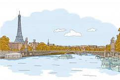 Paris panorama hand painted illustration Product Image 1