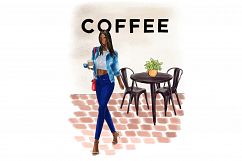 Fashion illustration clipart - Coffee Girls 4 - Dark Skin Product Image 5