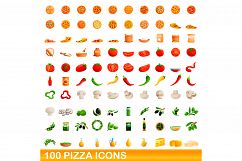 100 pizza icons set, cartoon style Product Image 1
