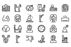 Teen problems icons set, outline style Product Image 1