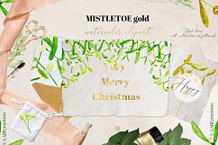 Mistletoe GOLD. Watercolor Hand drawn clipart set with real Product Image 5