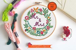 Cross Stitch Beautiful round Mr&amp;Mrs cross stitch pattern PDF Product Image 1
