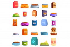 Dog food icons set, cartoon style Product Image 1