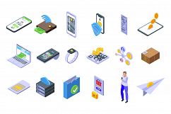 Mobile payment icons set, isometric style Product Image 1