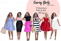 Fashion illustration clipart - Curvy Girls - Dark skin Product Image 1