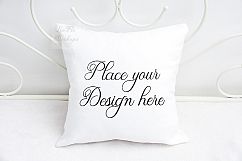 White pillow mock up cushion template mockup on blanket Product Image 1
